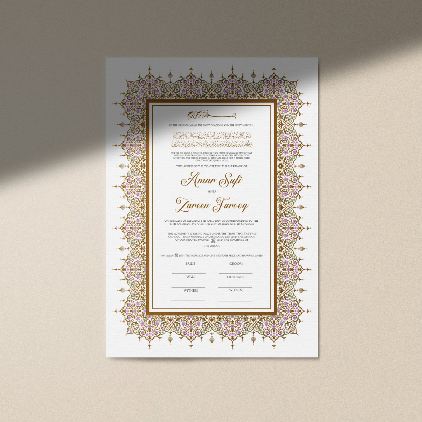 Aiza Nikkah Certificate