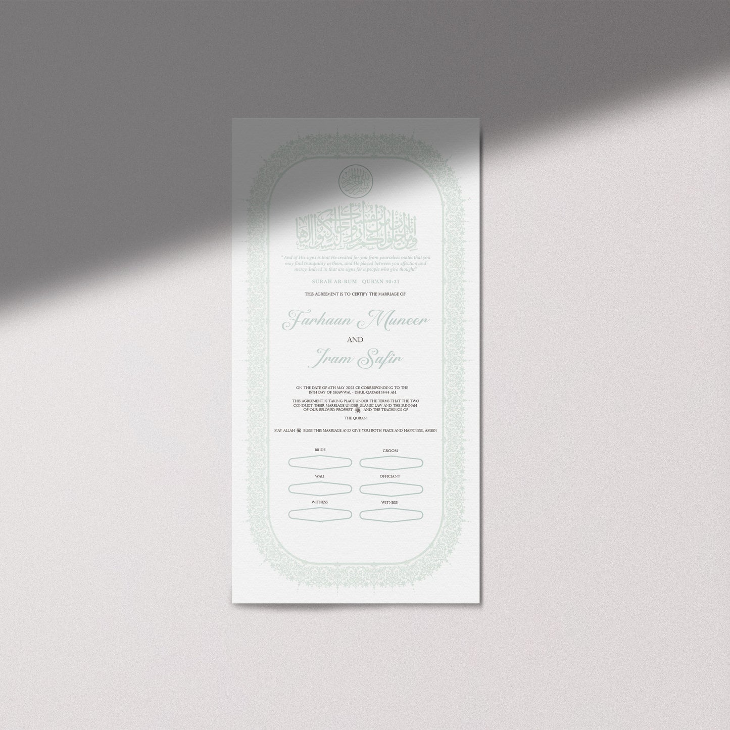 Regal Blush Nikkah Certificate