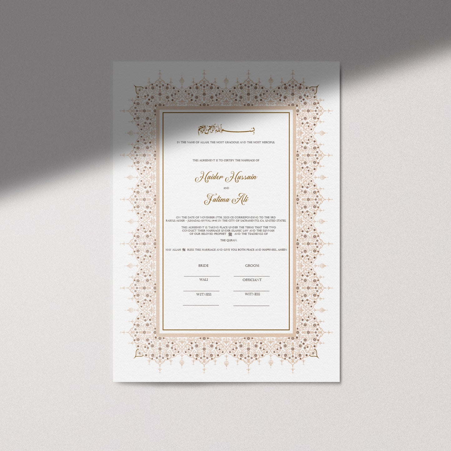 Aisha Nikkah Certificate