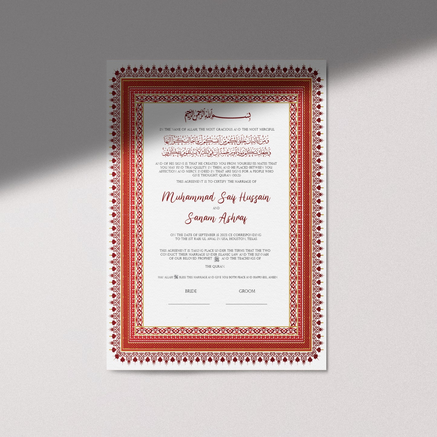 Aria Nikkah Certificate