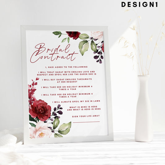 Bridal Contract/Wedding Contract- Available in multipe designs!